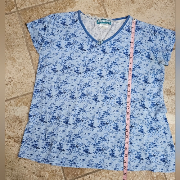 Waverly Blue Floral Nightshirt Lace Trim 100% Cotton Sleep Shirt Large Preppy - Picture 6 of 6